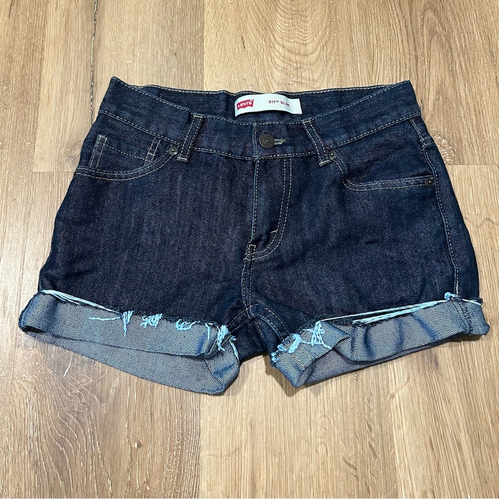 Levis 511 Cut Off Shorts Rolled Womens 14 Dark Blue Denim Slim Fit Jean Shorts